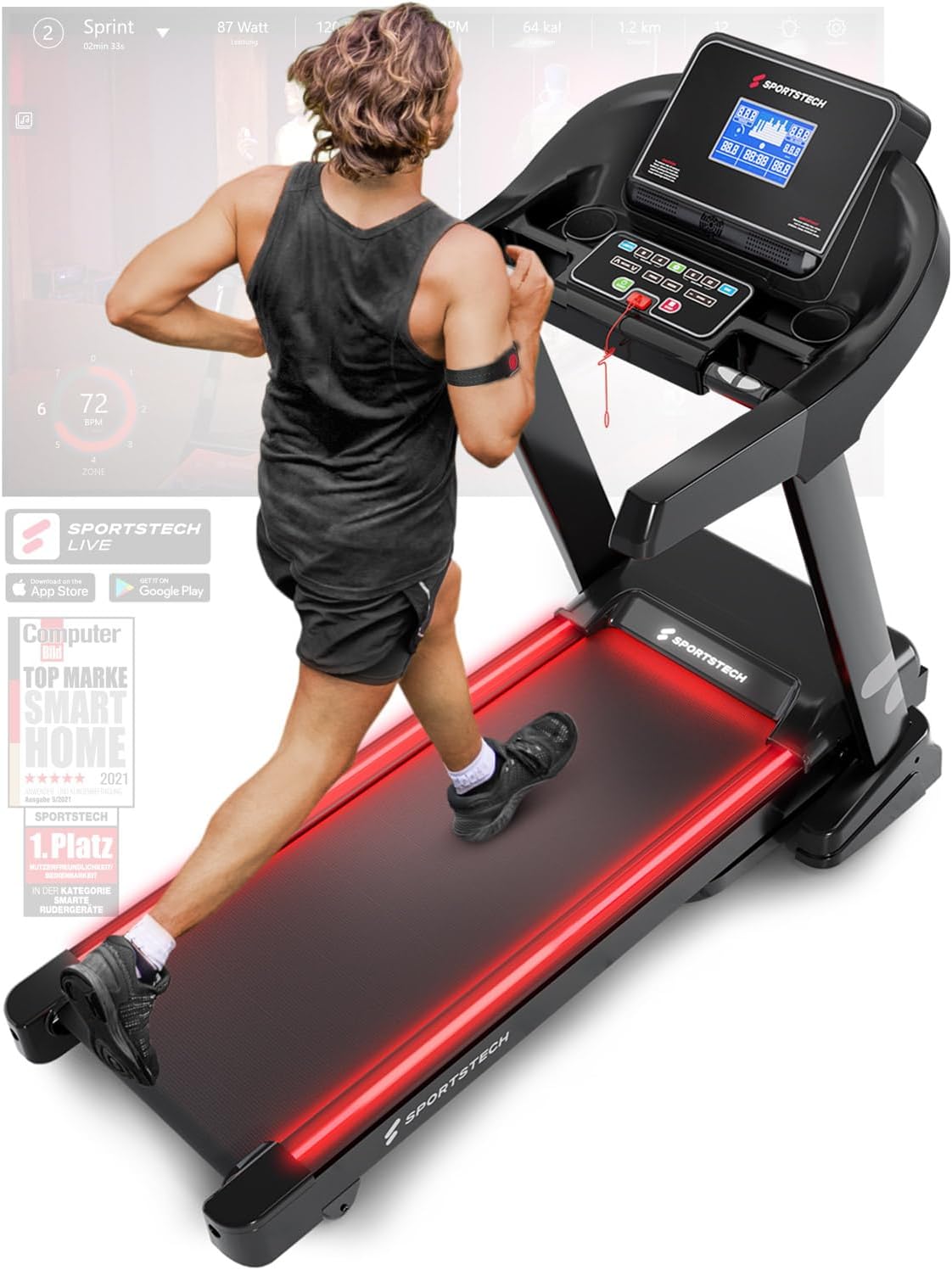 Cinta de correr profesional Sportstech F37s con 1 año de aplicación STL incluida.