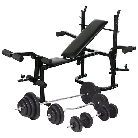 Banco de entrenamiento + soporte para pesas, juego de mancuernas de 120 kg