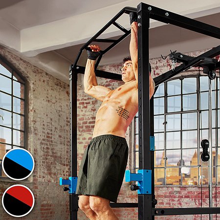 Jaula de levantamiento de pesas Tectake, soporte para pesas, estación de entrenamiento – negro/azul - Image 2